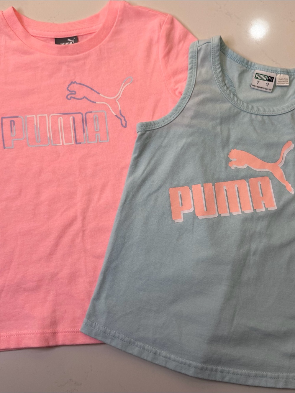 Puma Girls Shirts Bundle Size 4 4T Pink Tee Blue Tank Top Athletic
